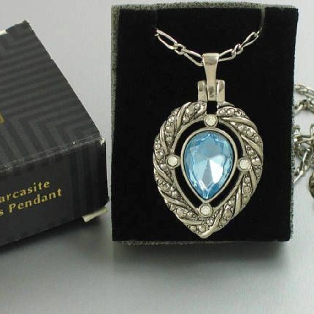 'Faux Marcasite Treasures Pendant' Blue Zircon